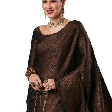 AKHILAM Women's Woven Design Zari Work Banarasi SIlk Saree With Unstitched Blouse Piece (Black_SOHNA2004)