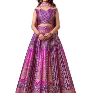 PURVAJA Women's Jacquard Semi-Stitched Lehenga choli (Lihaaz-Wine_Wine_Free Size)