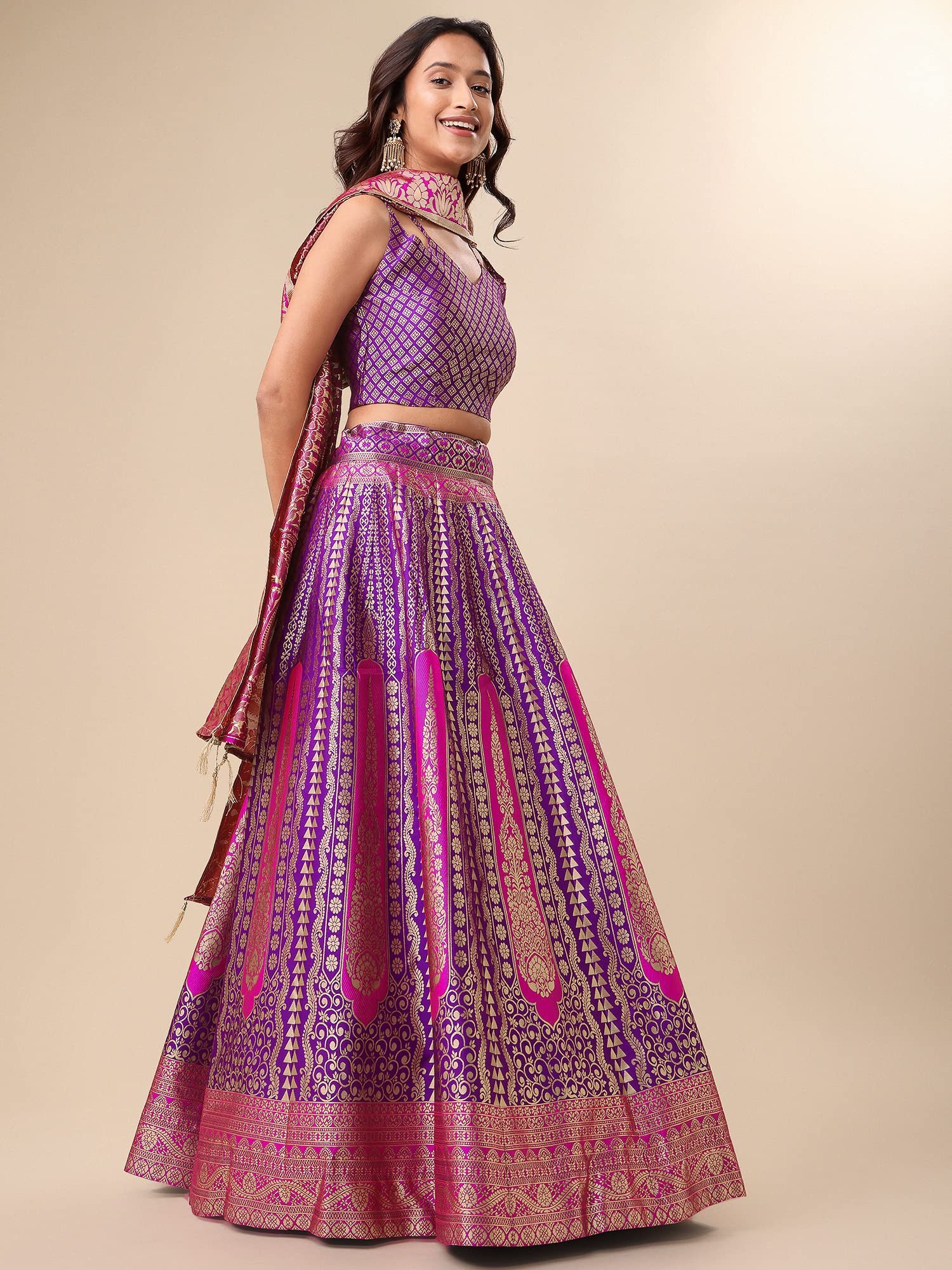 PURVAJA Women's Jacquard Semi-Stitched Lehenga choli (Lihaaz-Wine_Wine_Free Size) - Image 7