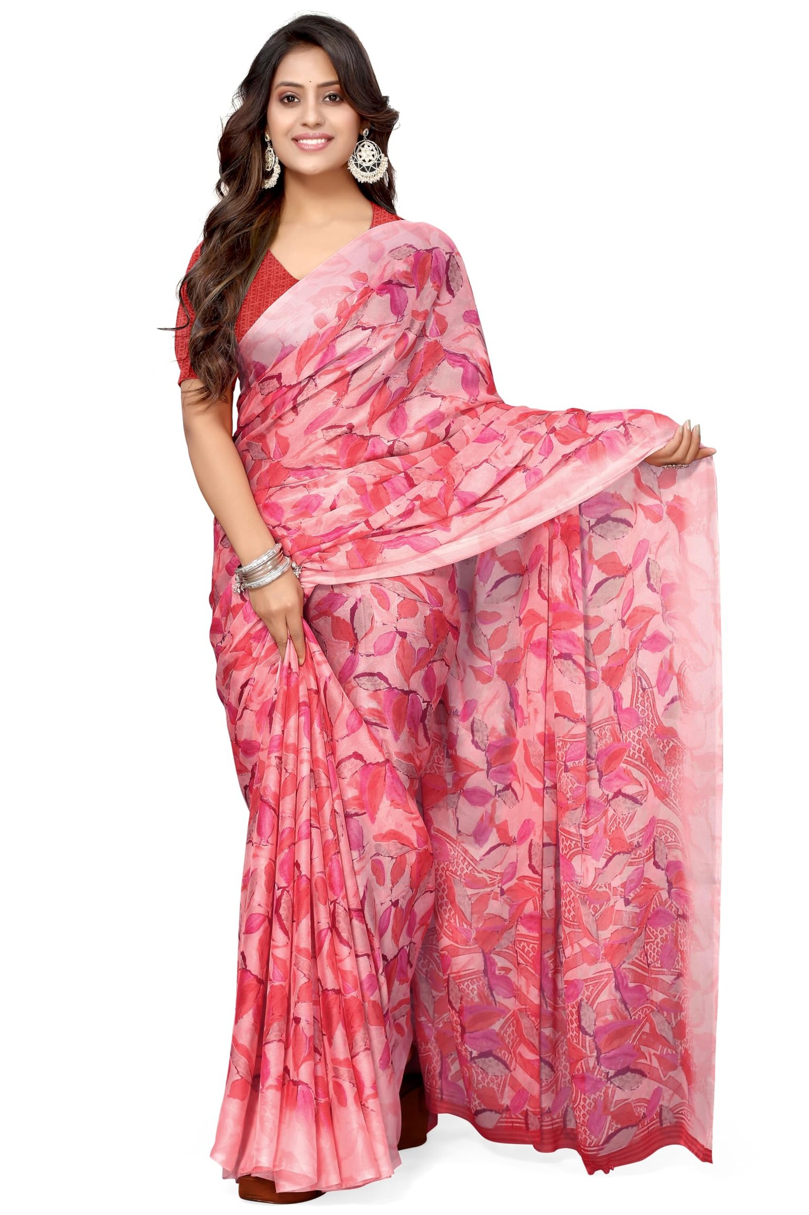 MIRCHI FASHION Chiffon Georgette Floral Printed Sarees for Women with Blouse Piece (40708-Peach) - Image 2