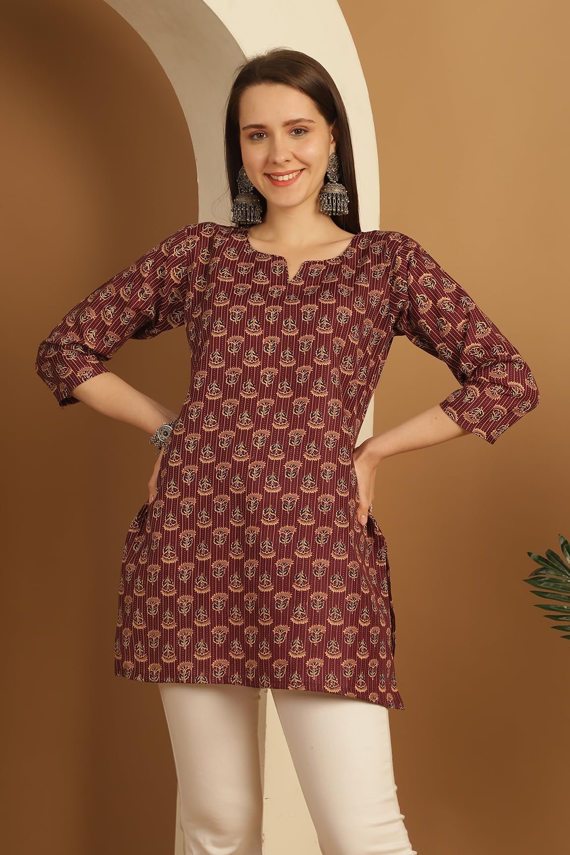 Rajnandini Women's Cotton Foil Printed Relaxed Fit Tunic Shirt (Joplst703-Xxl_Wine_Xxl) - Image 4