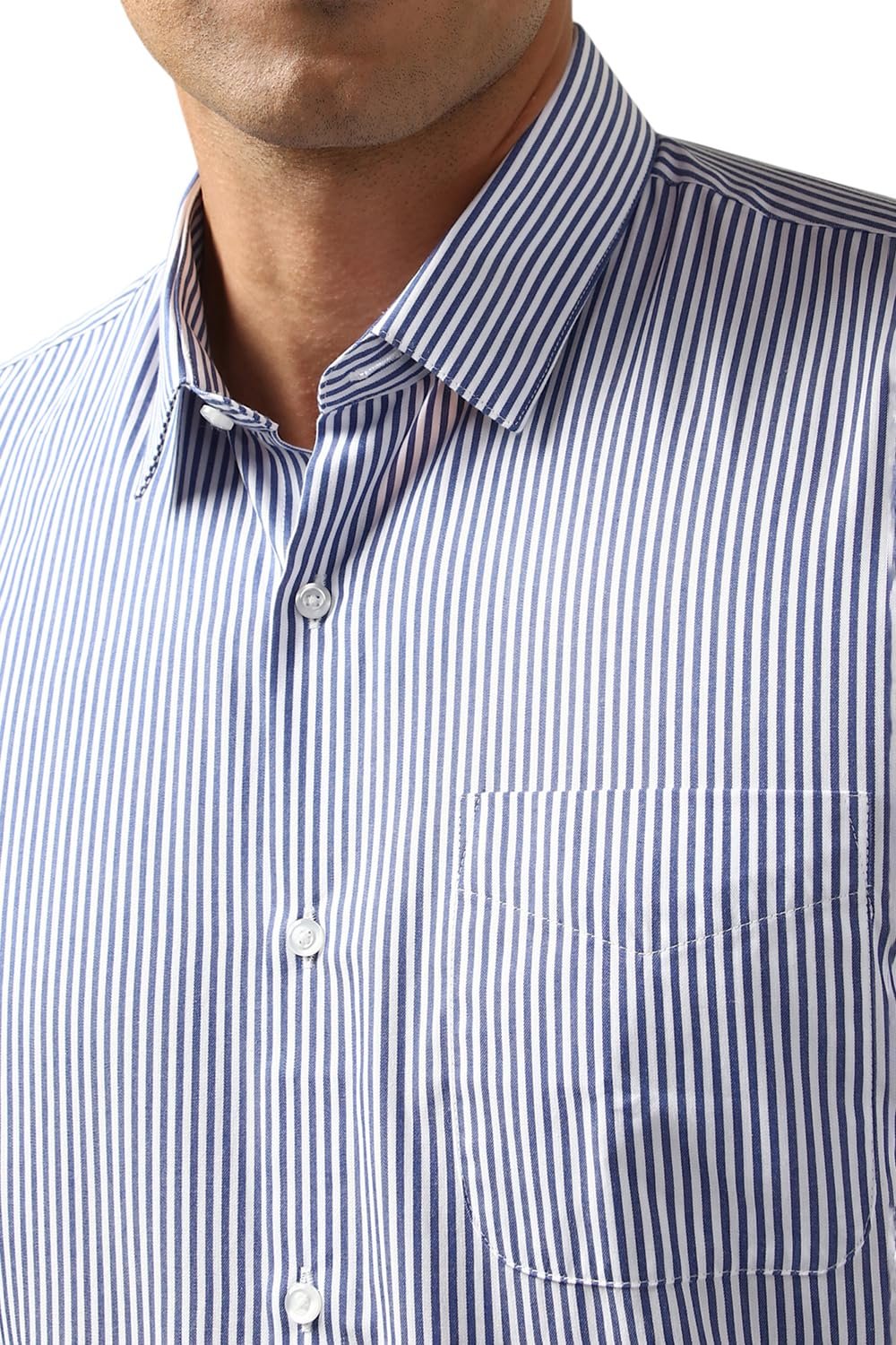 Peter England Men's Regular Fit Full Sleeve Striped Formal Shirt | Cotton Rich | Wonder Fabric | Premium Dobby Weave Blue - Image 3