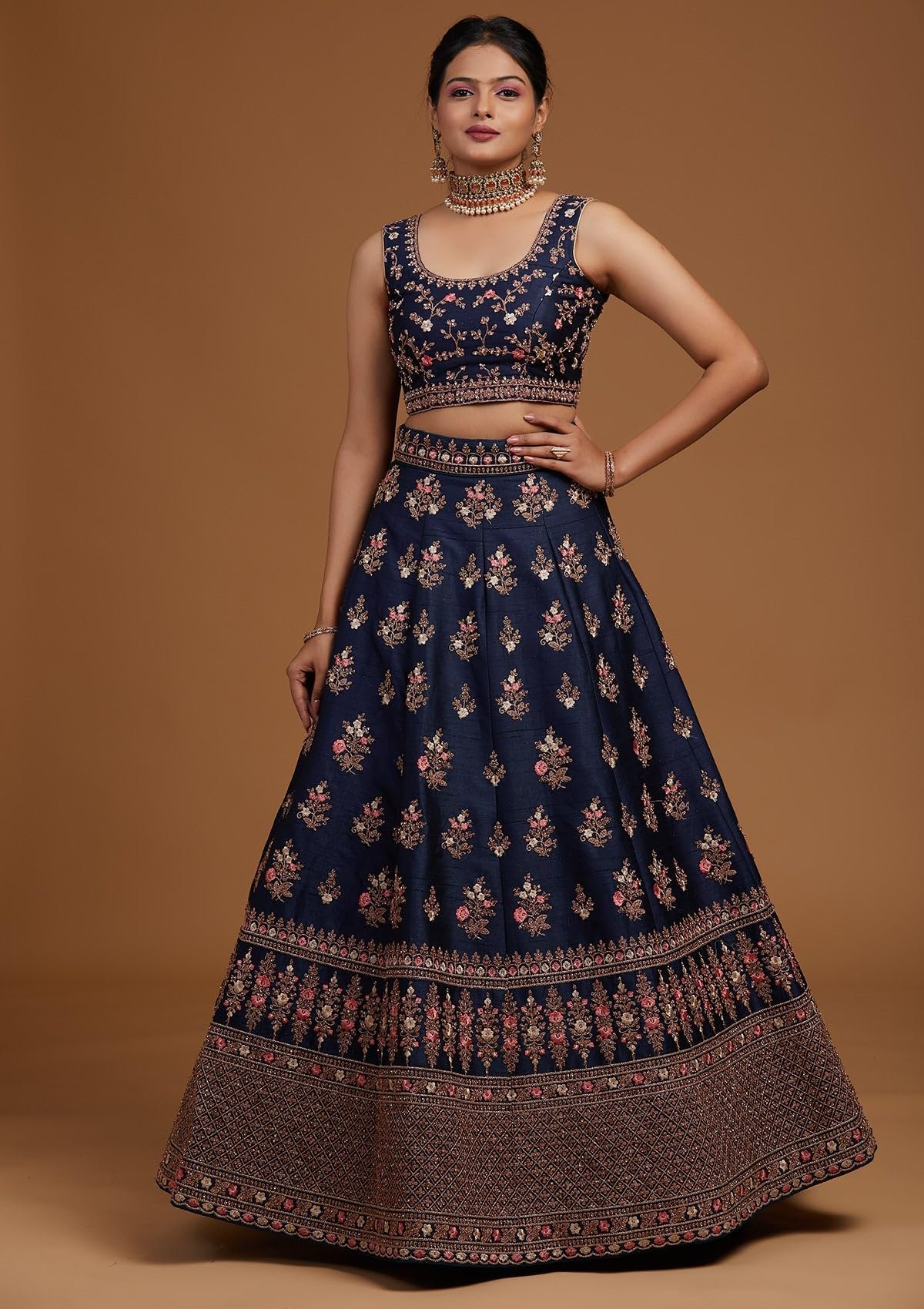 Aika Creation Women's Velvet Embroidered Semi-Stitched Lehenga Choli DELI LH NAVY - Image 4