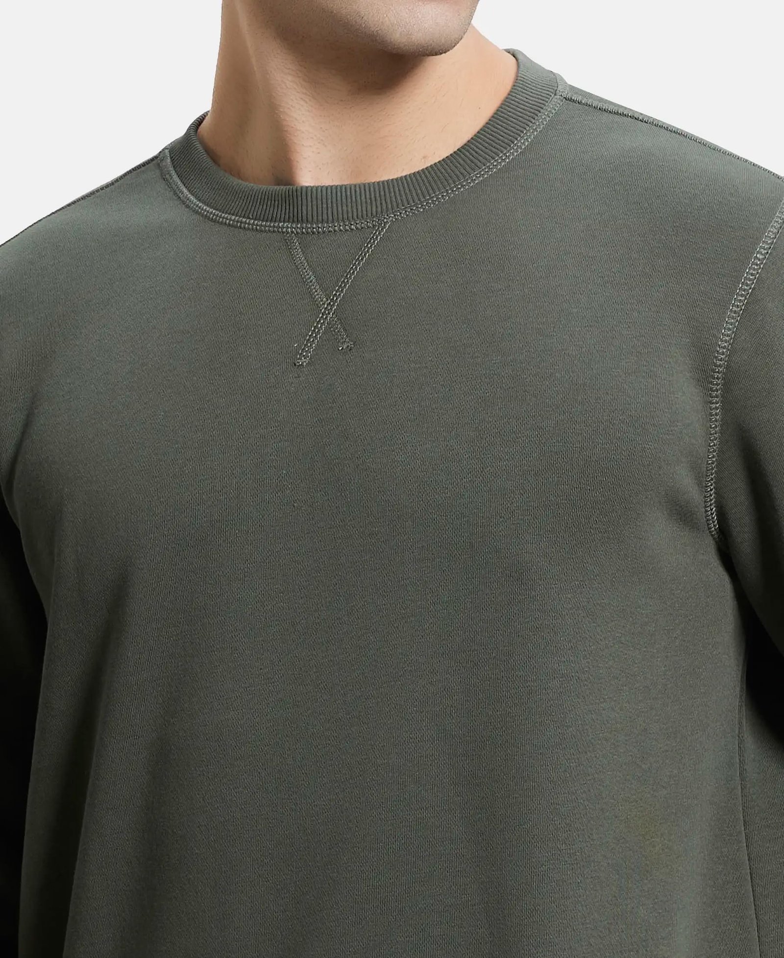 Jockey US92 Men's Super Combed Cotton Rich Fleece Fabric Sweatshirt with Stay Warm Treatment_Deep Olive_L - Image 2