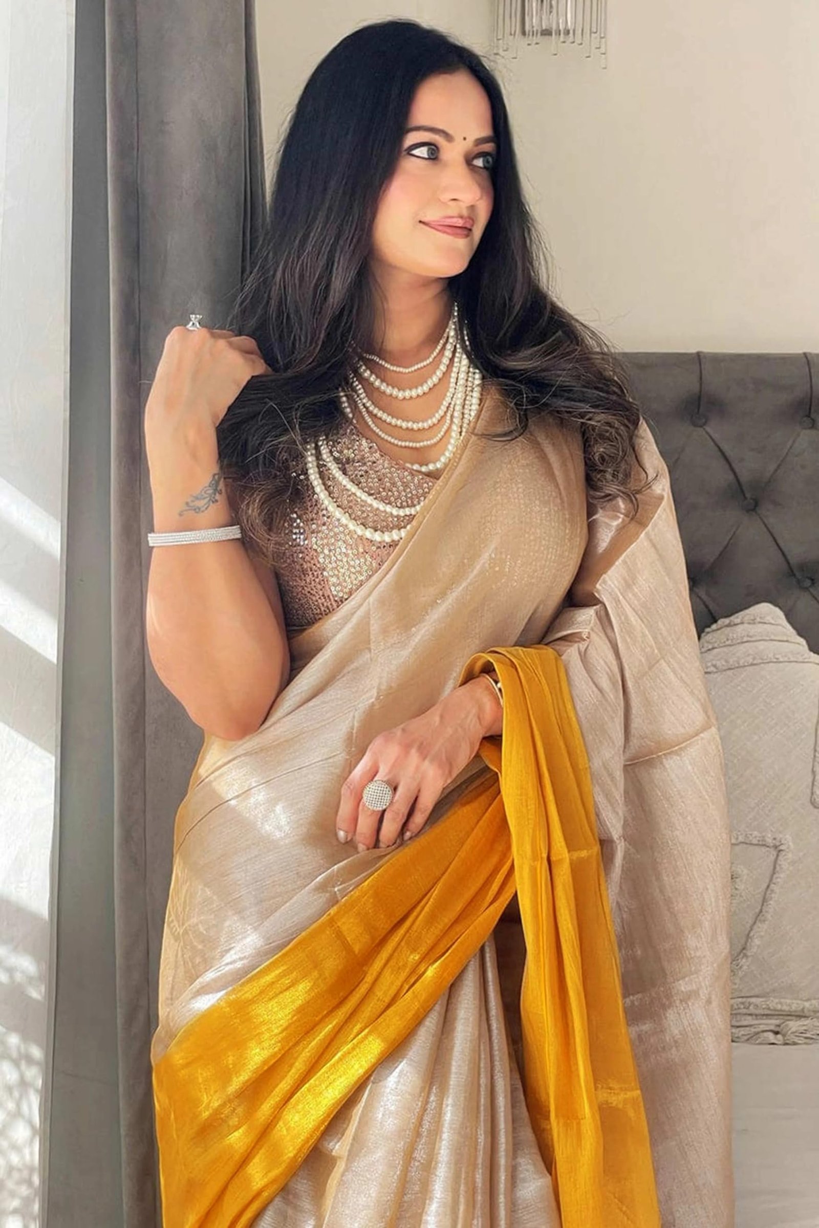 Yashika Women Chanderi Silk Solid Saree With Unstitched Blouse Piece |saree for Women | New Sari | Latest Saree_AZ-YS-OG2-VEDASHRI YELLOW - Image 5