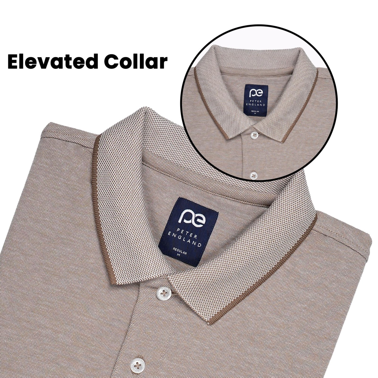 Peter England Men's Premium Branded Regular Fit Half Sleeve Polo T-Shirt with Pocket | Cotton Rich | Birds Eye Interlock Weave Beige - Image 6