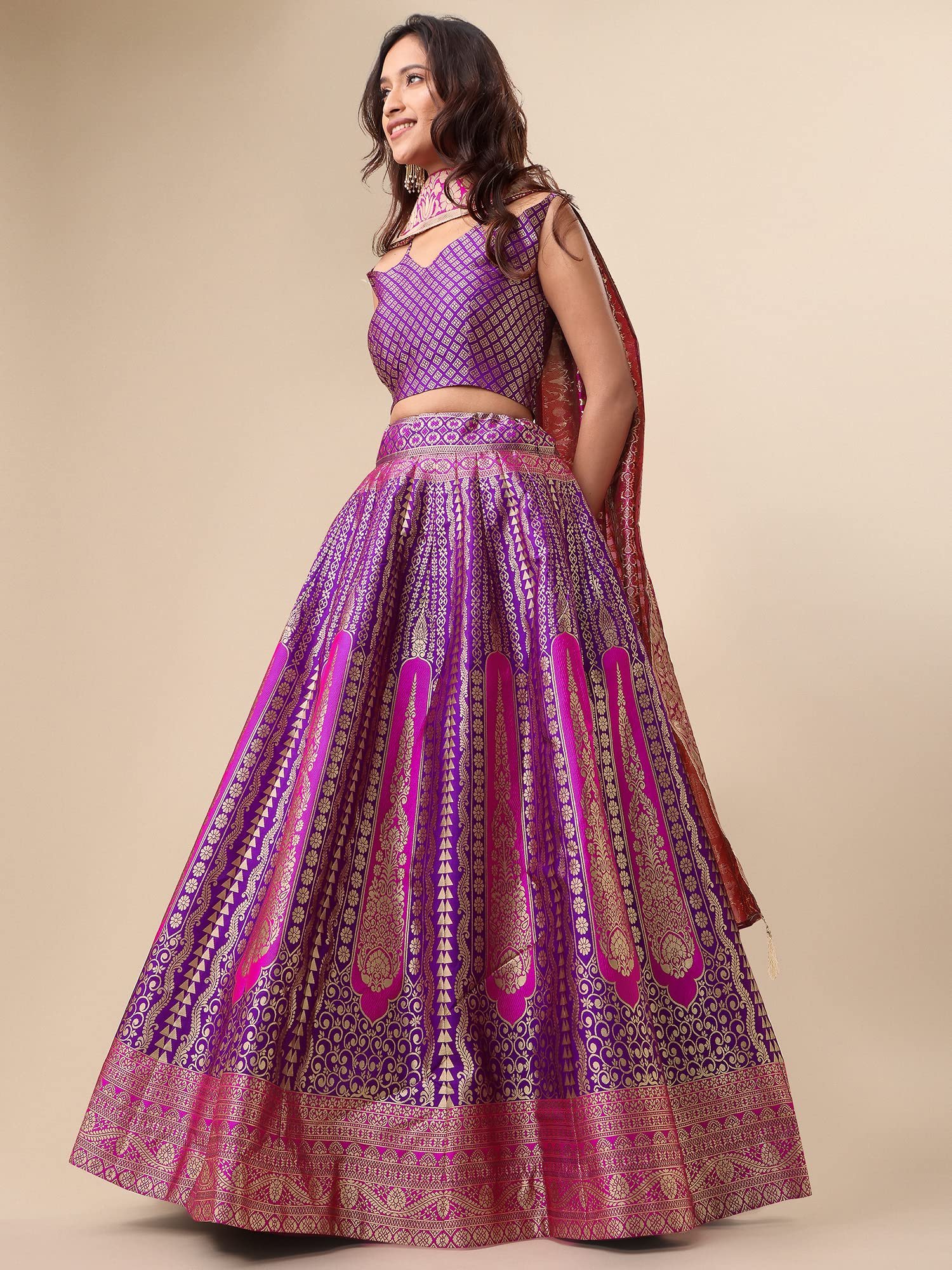 PURVAJA Women's Jacquard Semi-Stitched Lehenga choli (Lihaaz-Wine_Wine_Free Size) - Image 5