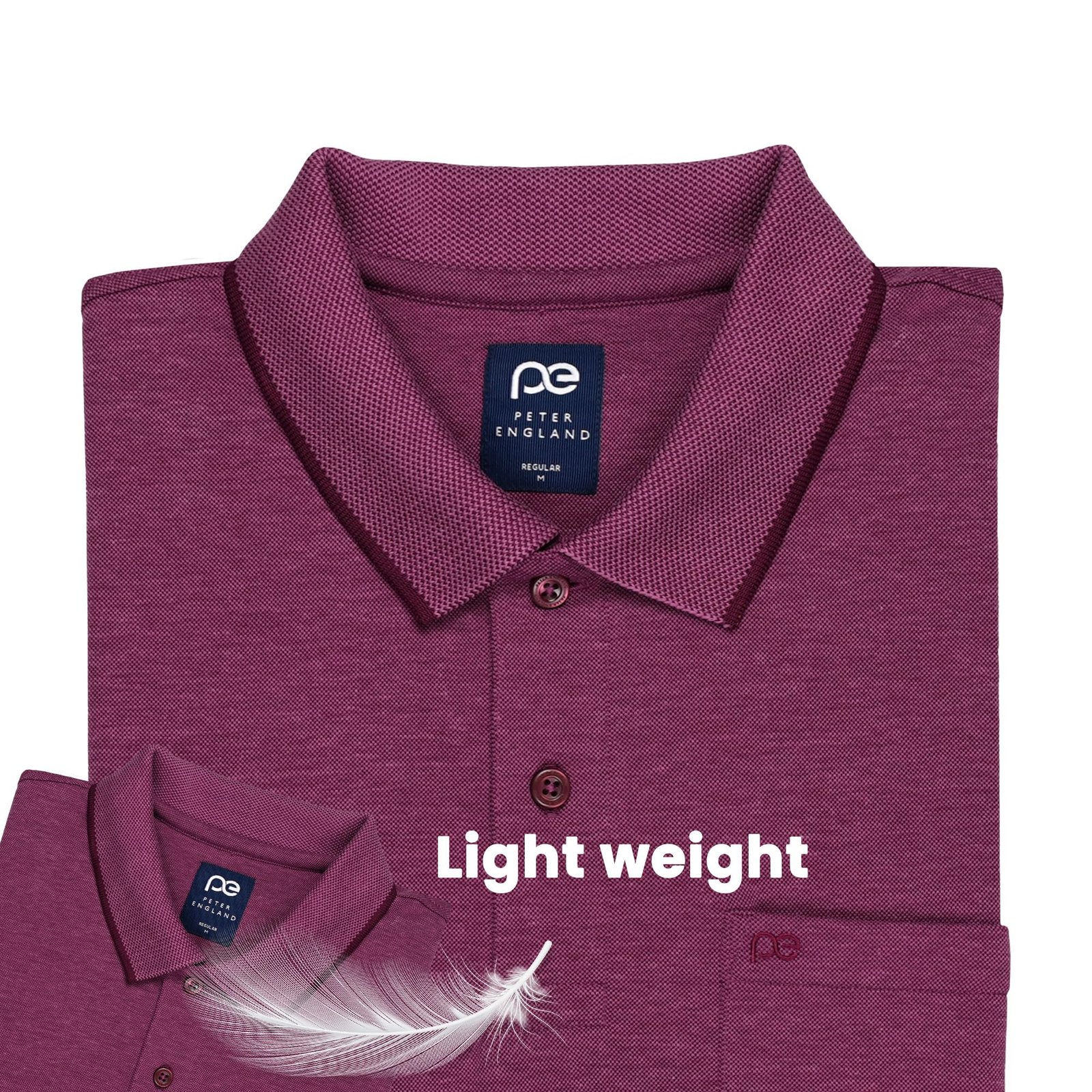 Peter England Men's Premium Branded Regular Fit Half Sleeve Polo T-Shirt with Pocket | Cotton Rich | Birds Eye Interlock Weave Magenta - Image 5