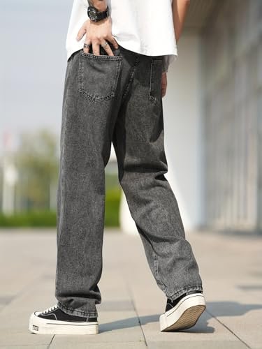URBAN POCKETS Jeans for Men | Denim Jeans | Relaxed Fit | Baggy Style | Wide Leg | Streetwear | Casual Wear | Everyday Comfort (Black-Baggy-Jeans-U21-30) - Image 9