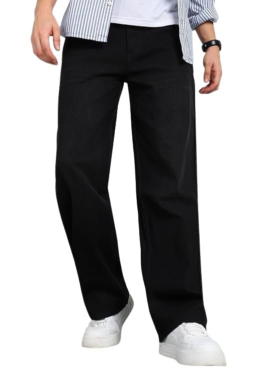 JAAR FASHION Men's Loose Mid Rise Denim Oversized Baggy Fit Jeans Pants (in, Numeric, 28, Regular, Standard, Black)