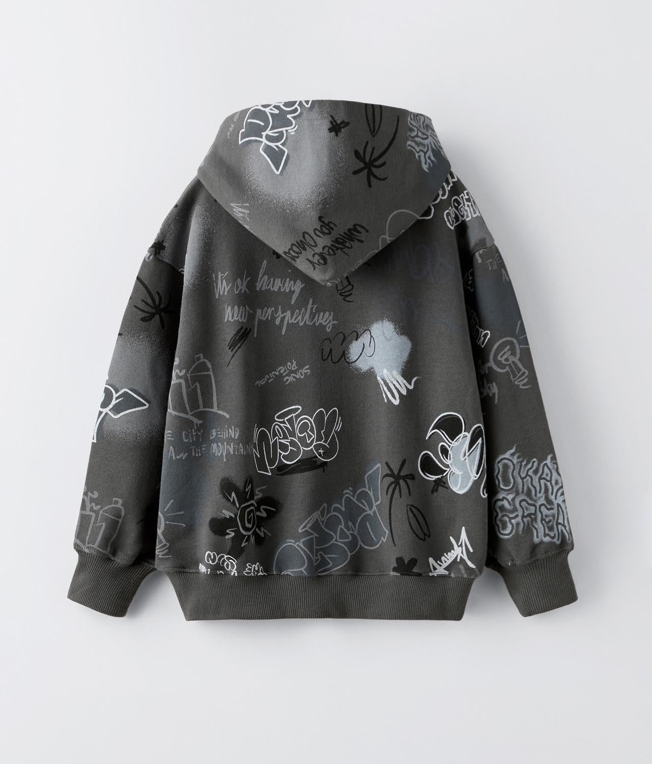 Alan Jones Clothing Boys Oversize Hoodie with Graffiti Print | Full Sleeve Sweatshirt for Kids & Teens | Age 6-16 Years (Anthracite Grey_15-16 Years) - Image 4