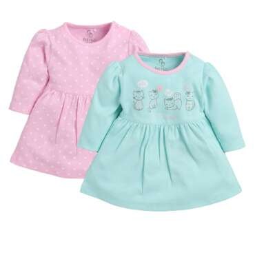 BABY GO Full Sleeve Regular Round Neck A Line Frocks for Baby Girls (Pack of 2)