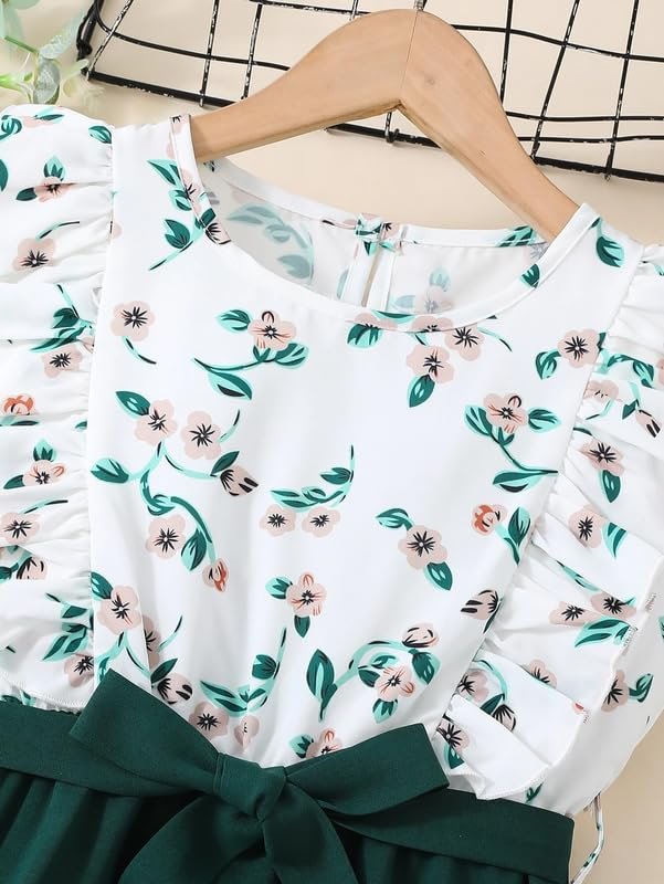 Niren Enterprise Hulk Frock with Beautiful Floral Print Baby Girl Dress (Green Hulk Frock, 9-10 Years) - Image 4