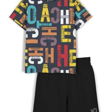 HELLCAT Cotton Blend Boys Dress Clothing Set Combo With Tshirts & Shorts - Pack 1 Black2 7-8 Years, Printed