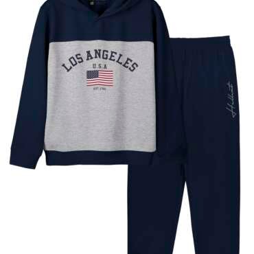 HELLCAT Trendy Printed Cotton Blend Hoodie T-shirt Jogger Trackpant Clothing Set for Boys - Pack of 1 / Navy Blue / 11-12 Years