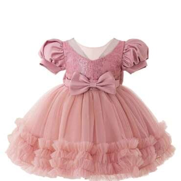 Niren Enterprise Rollar Frock net Embroidery Work Ruffle Patterned Flared Short Sleeve Baby Girl Frock, Pack of 1 (ROLLAR Frock, 2-3Y) Orange