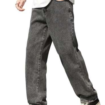 URBAN POCKETS Jeans for Men | Denim Jeans | Relaxed Fit | Baggy Style | Wide Leg | Streetwear | Casual Wear | Everyday Comfort (Black-Baggy-Jeans-U21-30)