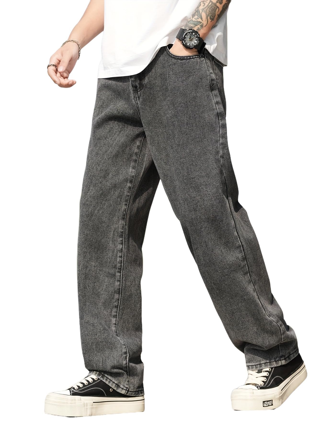 URBAN POCKETS Jeans for Men | Denim Jeans | Relaxed Fit | Baggy Style | Wide Leg | Streetwear | Casual Wear | Everyday Comfort (Black-Baggy-Jeans-U21-30)