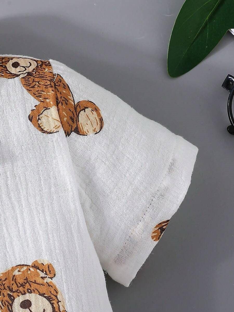 Kids Boy's Printed Cotton Blend Short Sleeve Regular Wear Shirt & Shorts Set (WHITE, 1-2 Years) - Image 6