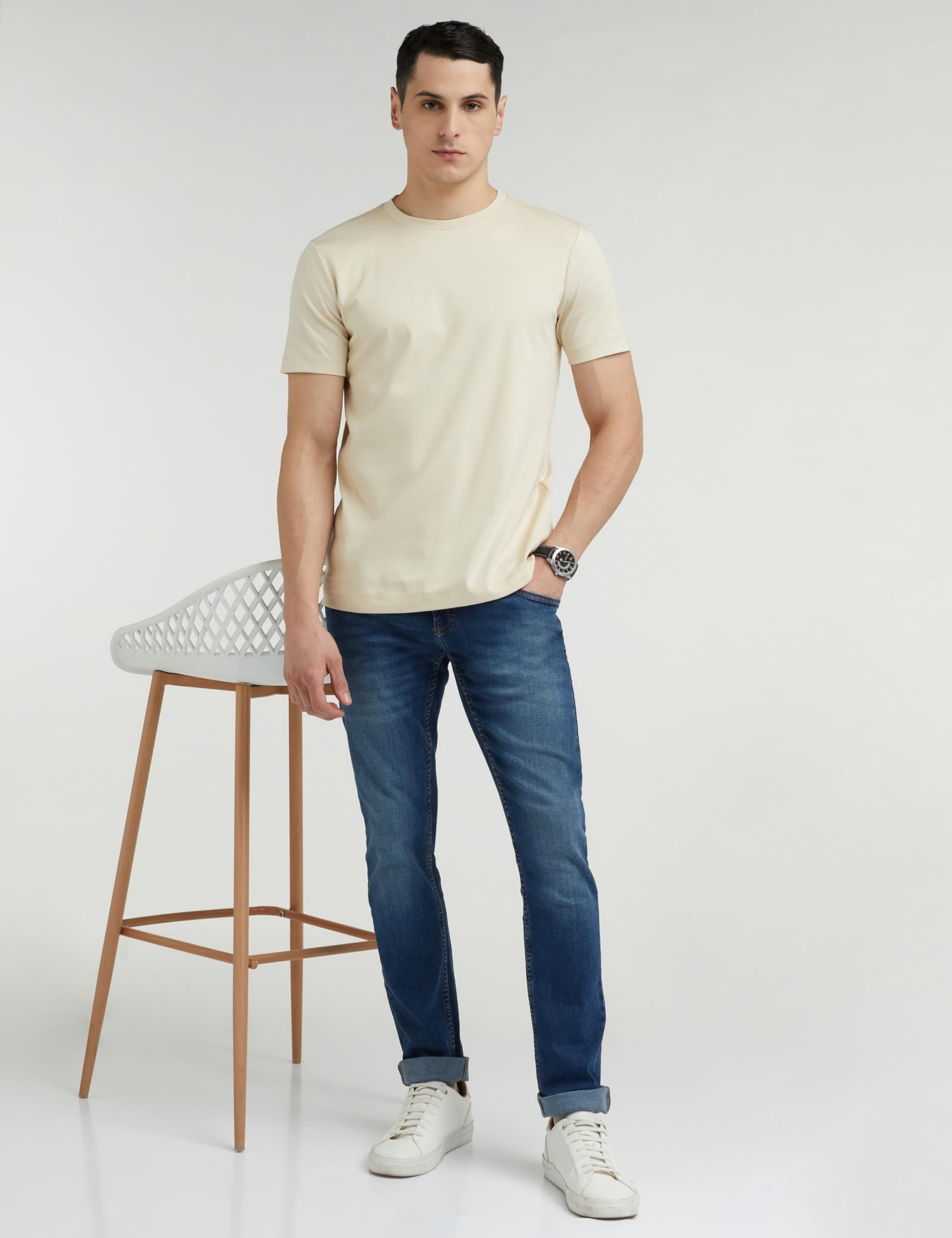 Peter England Men's Premium Skinny Fit Stretchable Mid Rise Jeans Navy, 30 - Image 5