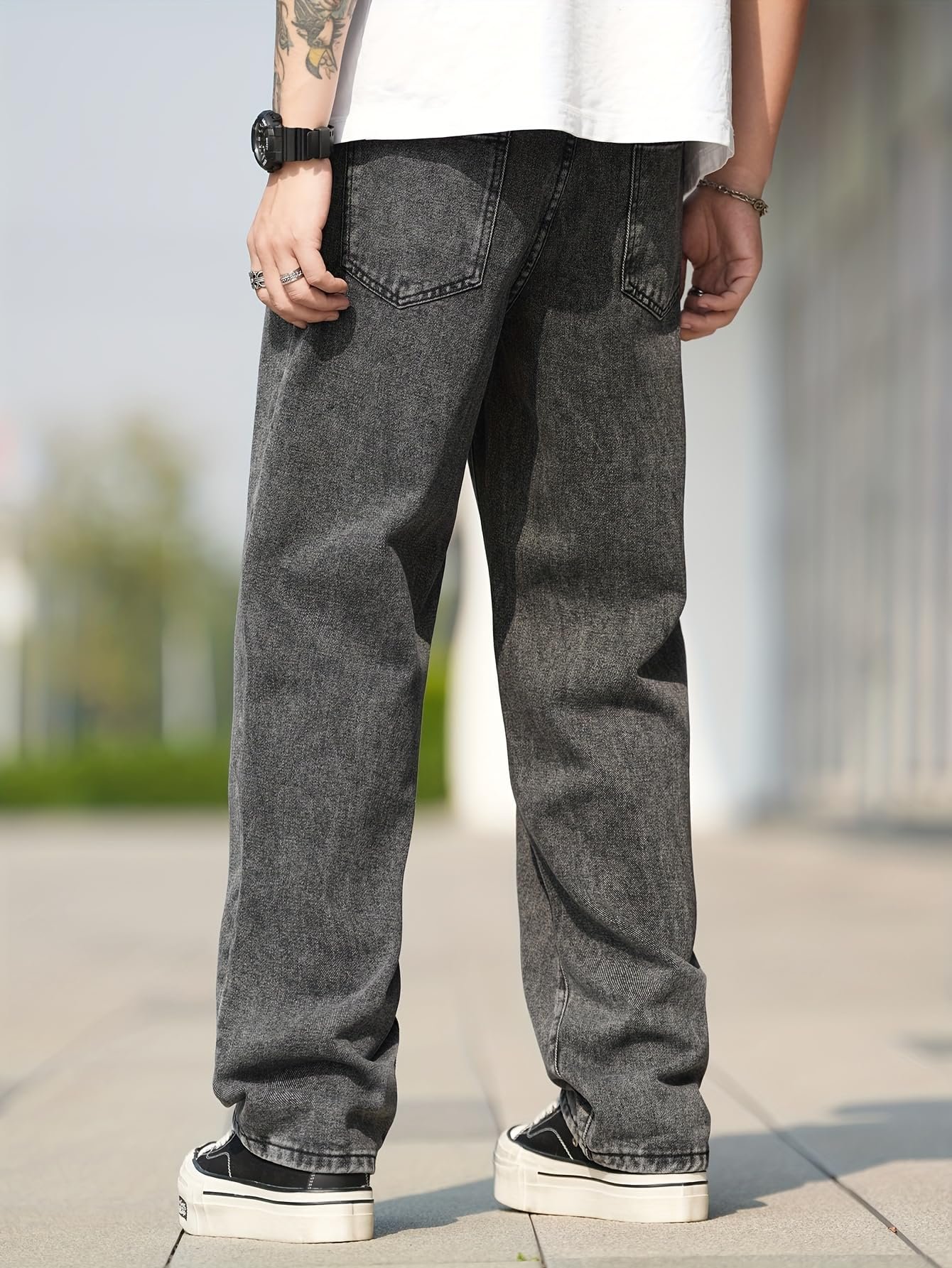 URBAN POCKETS Jeans for Men | Denim Jeans | Relaxed Fit | Baggy Style | Wide Leg | Streetwear | Casual Wear | Everyday Comfort (Black-Baggy-Jeans-U21-30) - Image 4