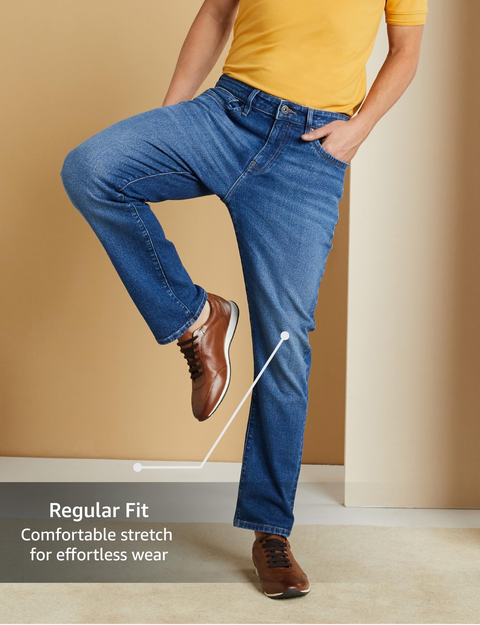 Symbol Premium Men's Cotton Stretch Mid Rise Jeans (Regular Fit) (Mid Blue_36) - Image 4