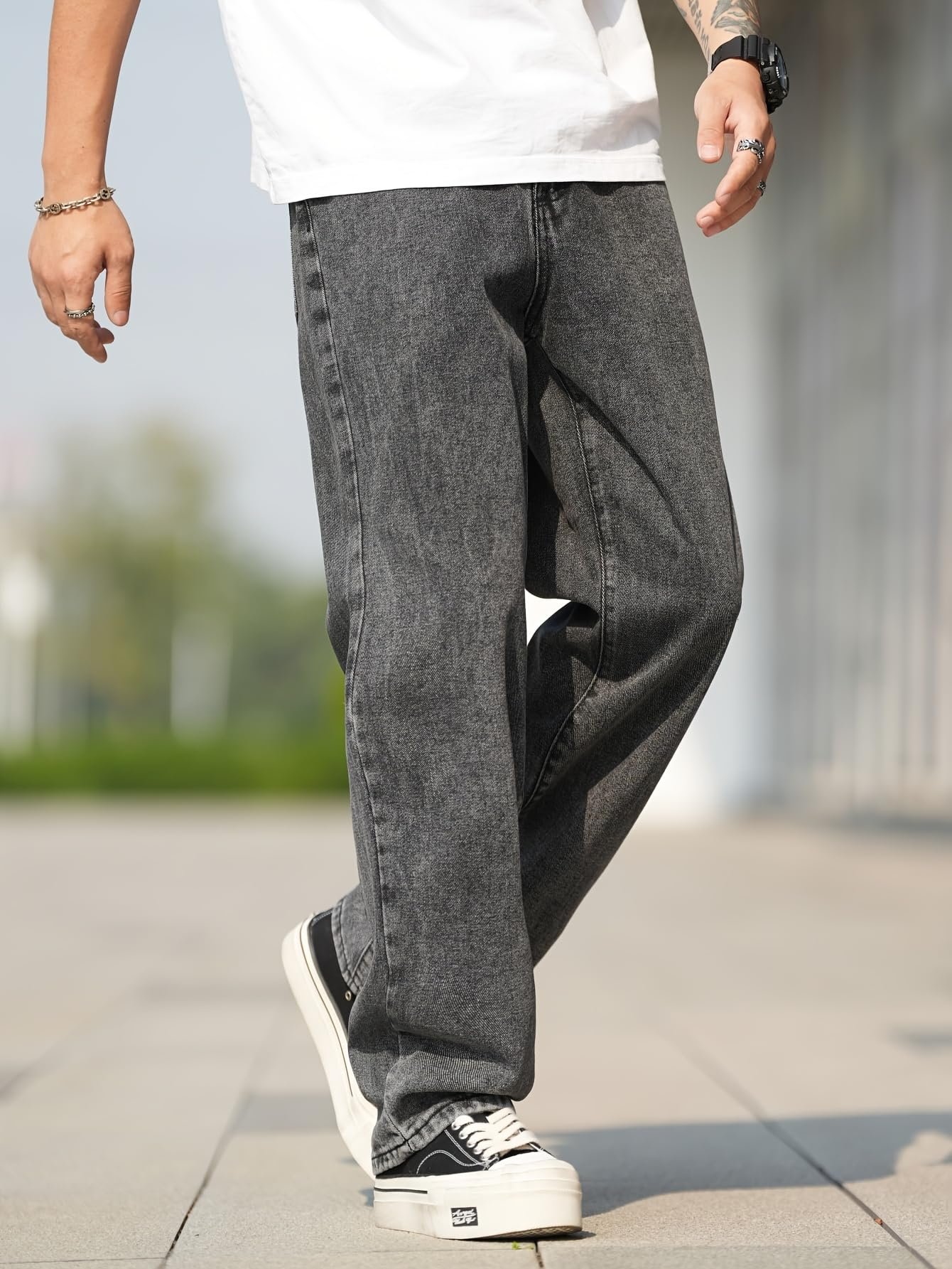 URBAN POCKETS Jeans for Men | Denim Jeans | Relaxed Fit | Baggy Style | Wide Leg | Streetwear | Casual Wear | Everyday Comfort (Black-Baggy-Jeans-U21-30) - Image 5