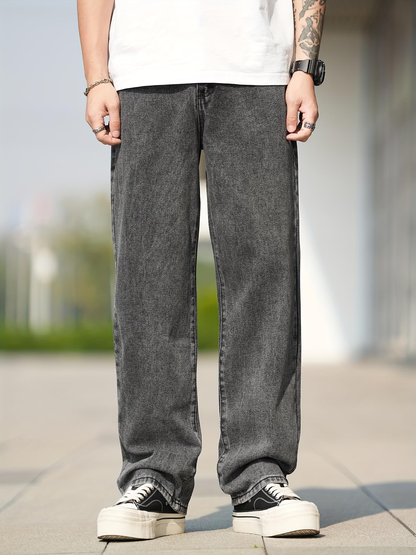 URBAN POCKETS Jeans for Men | Denim Jeans | Relaxed Fit | Baggy Style | Wide Leg | Streetwear | Casual Wear | Everyday Comfort (Black-Baggy-Jeans-U21-30) - Image 3