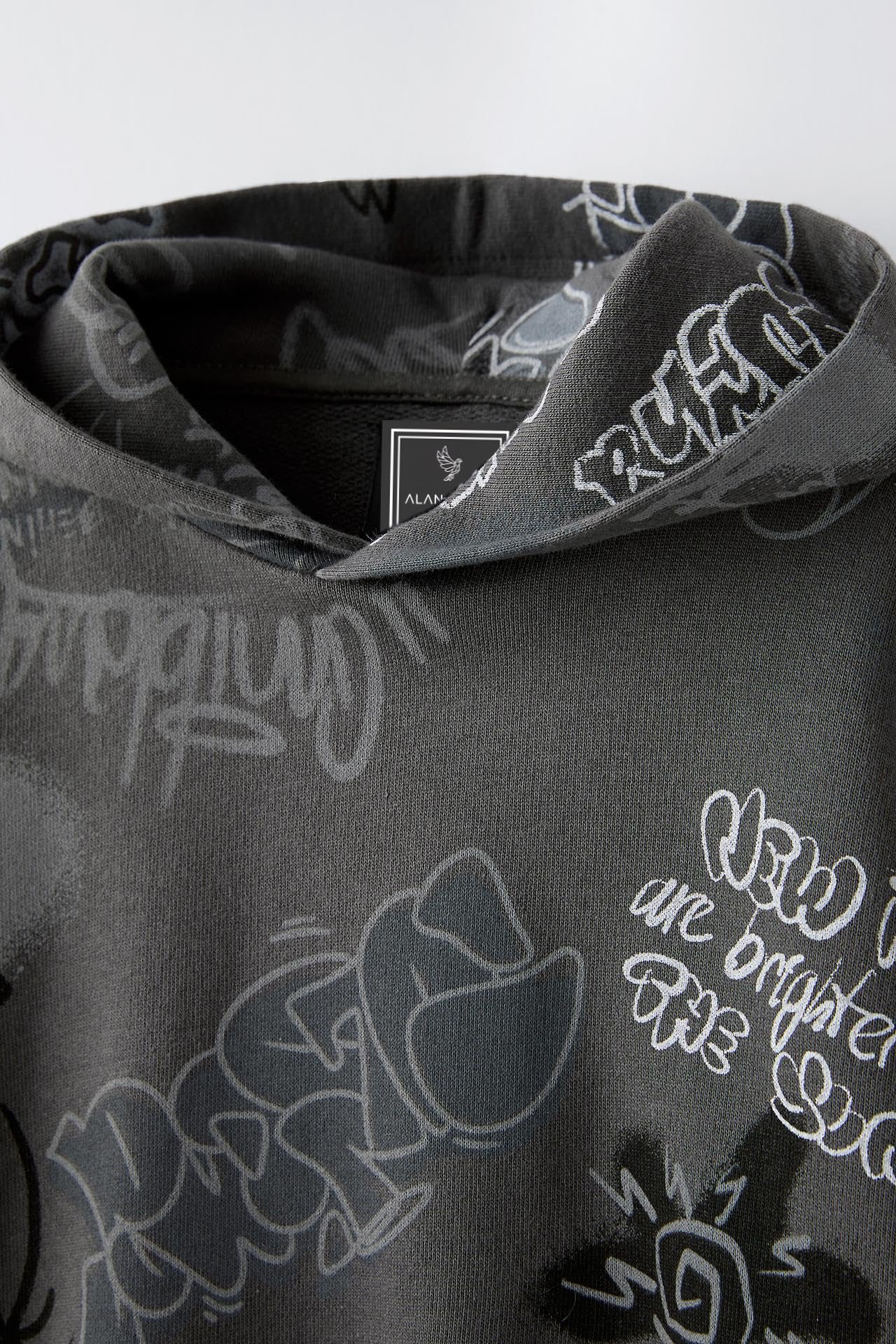 Alan Jones Clothing Boys Oversize Hoodie with Graffiti Print | Full Sleeve Sweatshirt for Kids & Teens | Age 6-16 Years (Anthracite Grey_15-16 Years) - Image 3